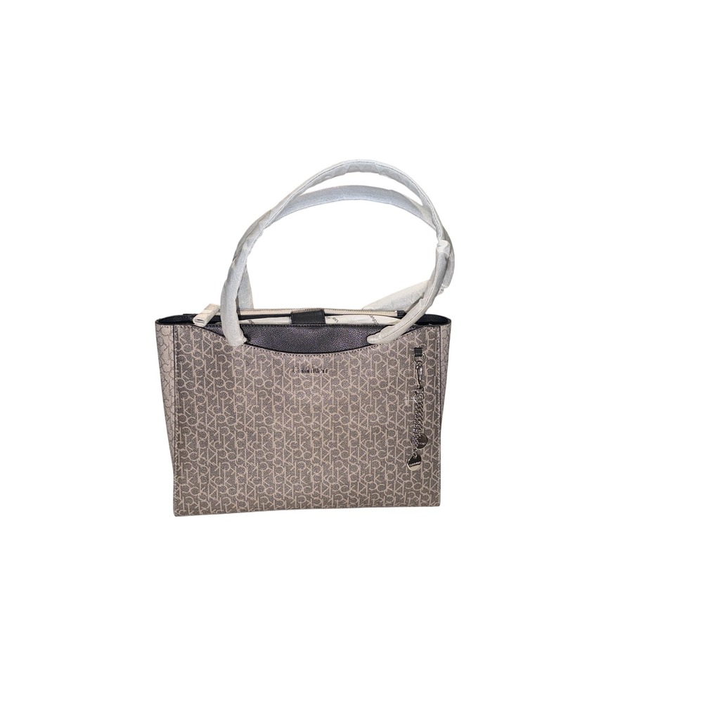 425. Calvin Klein Key Item Signature Tote Bag Black/Heather Gray Women's Purse